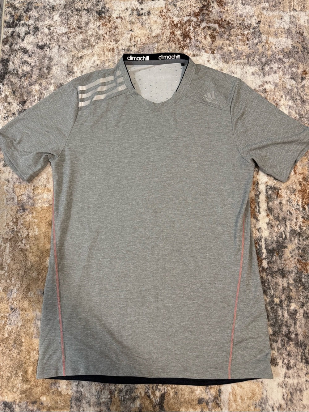 adidas Climacool Short-Sleeve Athletic Tee in Light Grey with Pink Accents